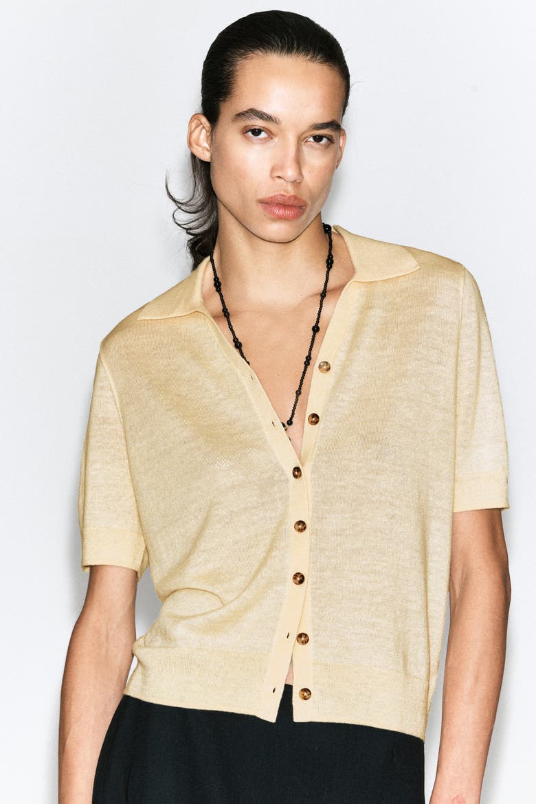Knitted Linen-merino Short-sleeved Shirt, Alternate, color, YELLOW