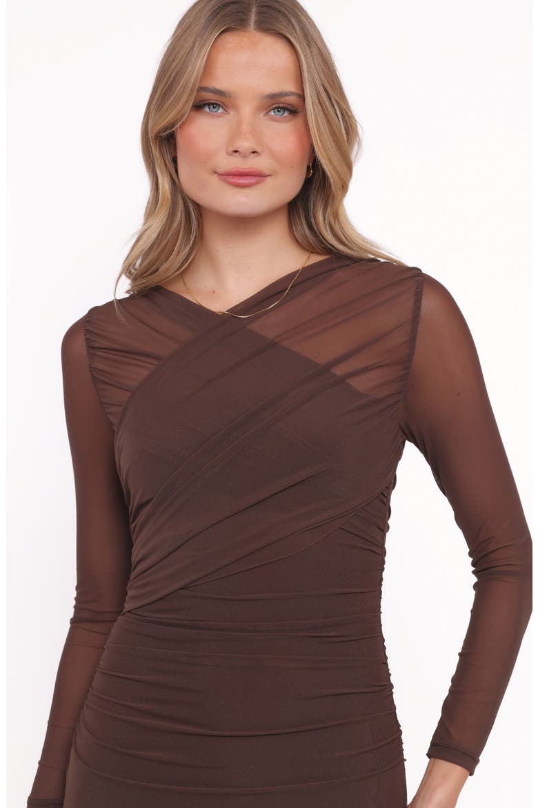 Honor Long Sleeve Mesh Dress, Alternate, color, CHOCOLATE