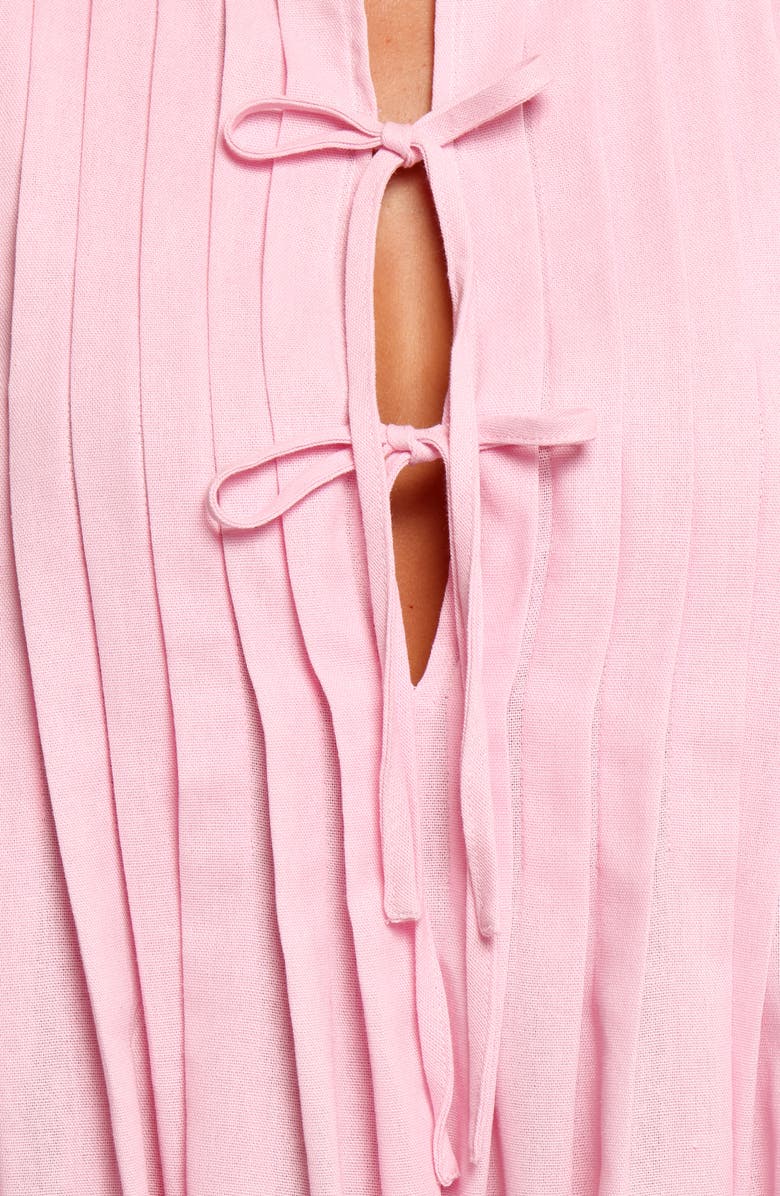 Petal & Pup Madeline Pintuck Tie Front Minidress, Alternate, color, Pale Pink