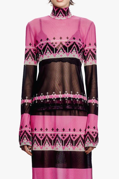 Fair Isle Mesh Turtleneck