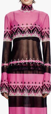 Anna Sui Fair Isle Mesh Turtleneck