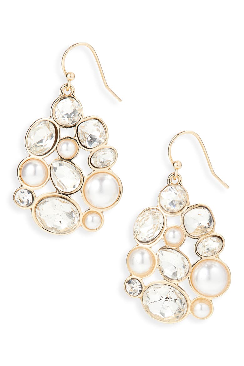 Bubble Crystal & Faux Pearl Drop Earrings, Main, color, PEARL