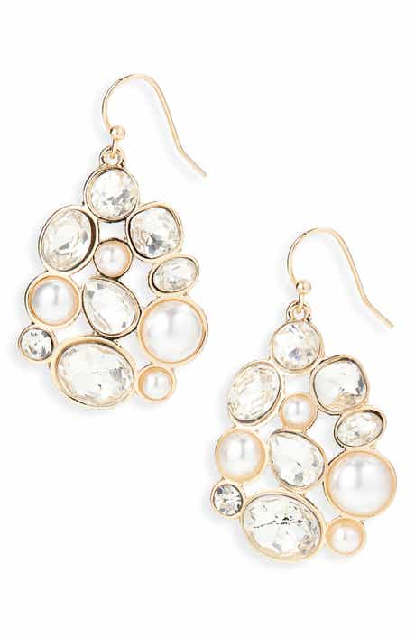 Cara Bubble Crystal & Faux Pearl Drop Earrings
