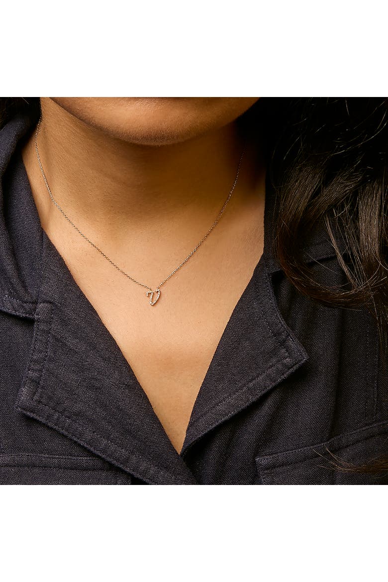 14K Gold Diamond Accent "A-Z" Initial Script Style Pendant Necklace, Alternate, color, Yellow Gold | V