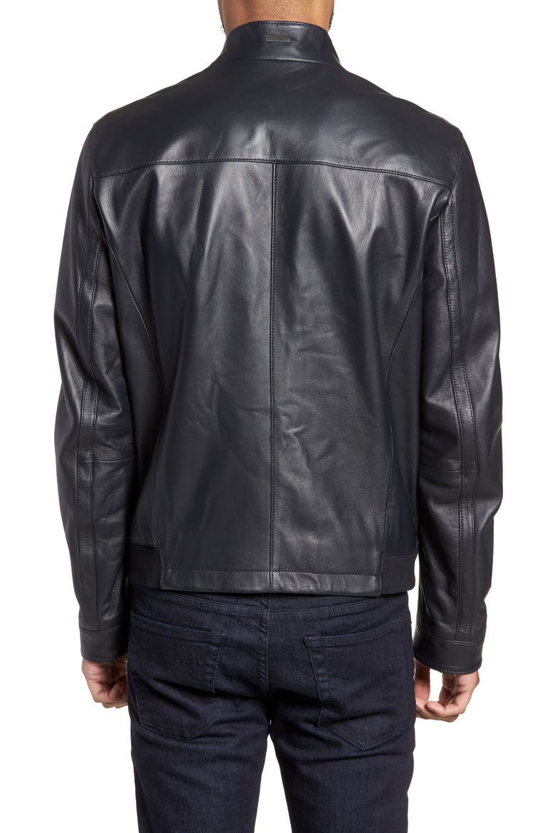 Nestal Regular Fit Leather Jacket, Alternate, color, BLACK