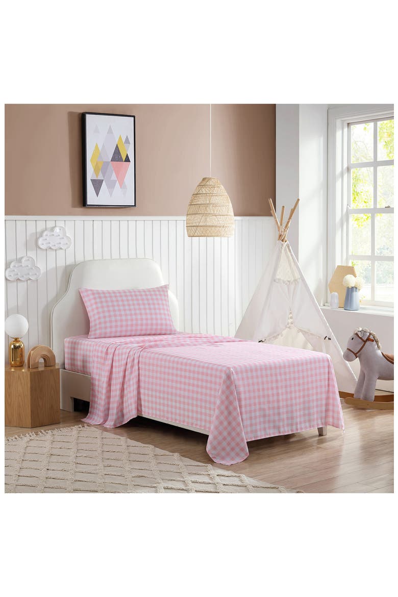 Poppy Plaid Microfiber Sheet Set, Alternate, color, MEDIUM PINK