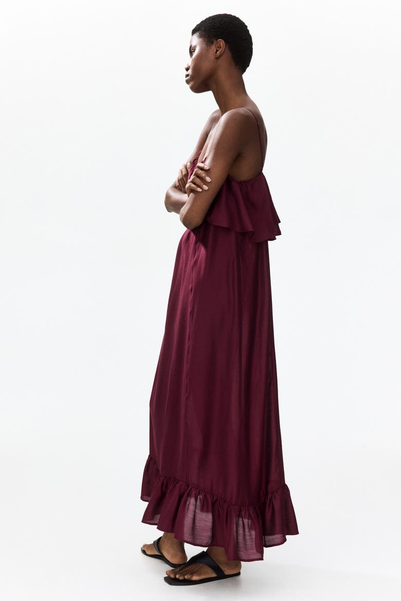 Frill-trimmed A-line Dress, Main, color, Burgundy