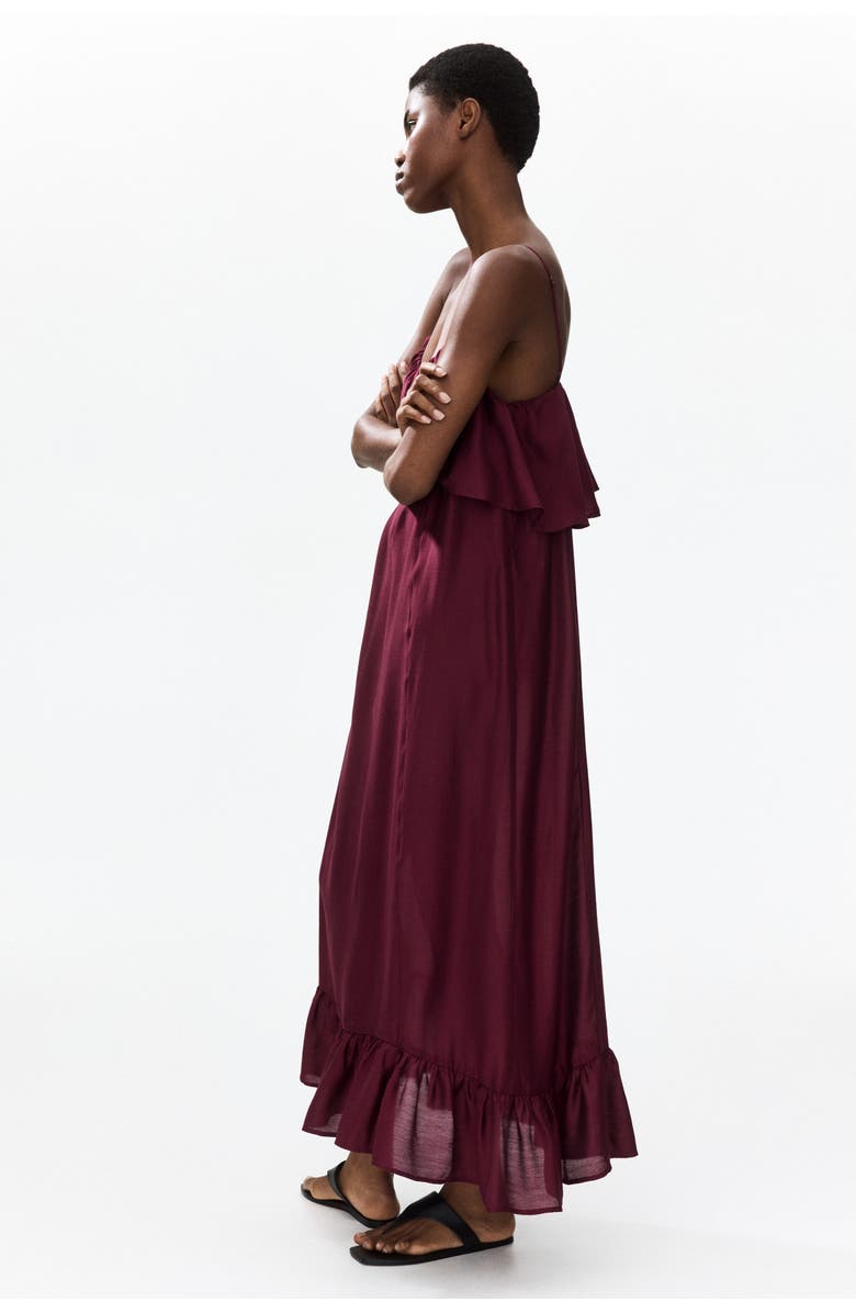 H&M Frill-trimmed A-line Dress, Main, color, Burgundy