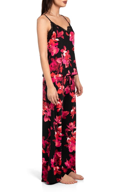 In Bloom By Jonquil Hazel Floral Camisole Long Pajamas In Black