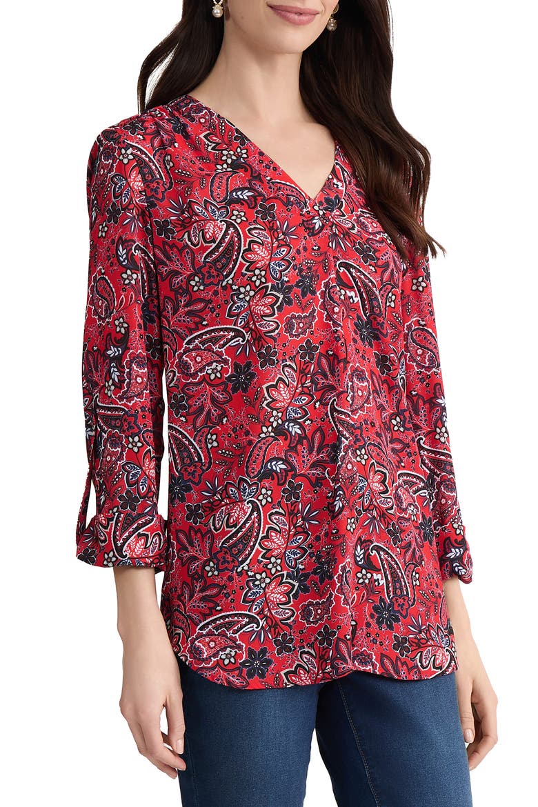 Paisley Print Tunic, Alternate, color, ROUGE MULTI