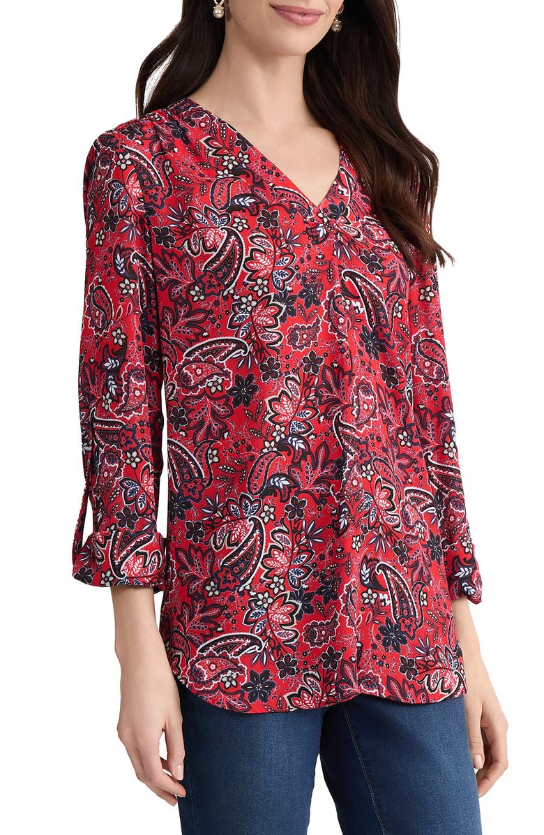 Jones New York Paisley Print Tunic, Alternate, color, Rouge Multi