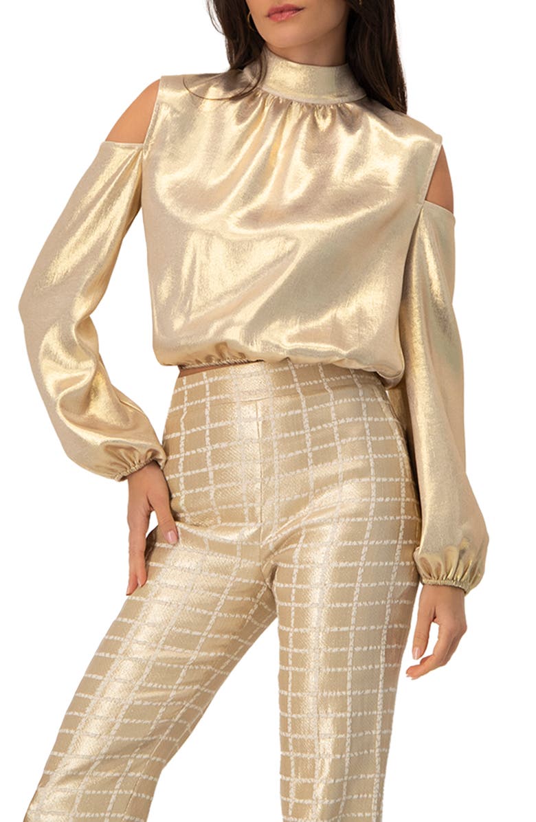 IVONNE Cold-Shoulder Blouse with Back Bow, Alternate, color, Gold