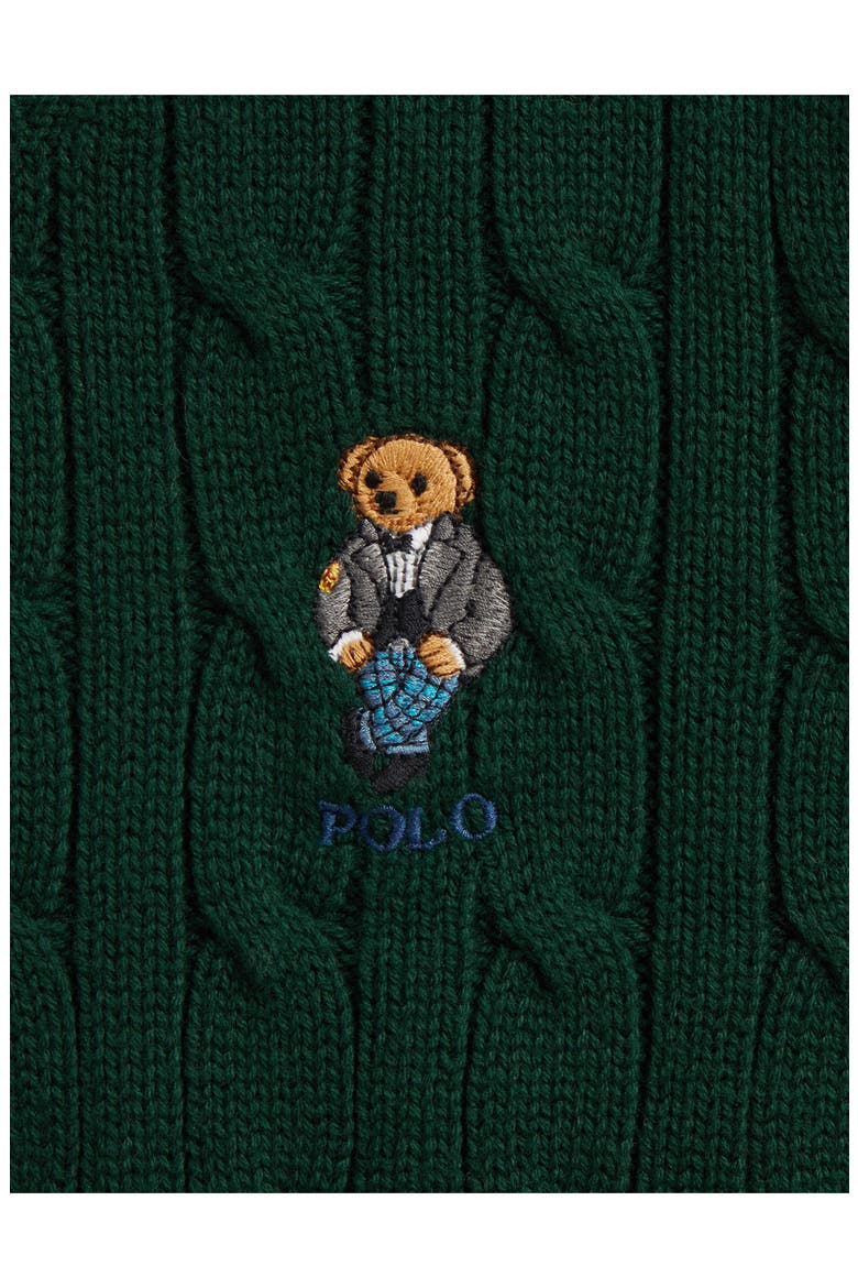 Kids' Polo Bear Cable Knit Cotton Sweater, Alternate, color, MOSS AGATE