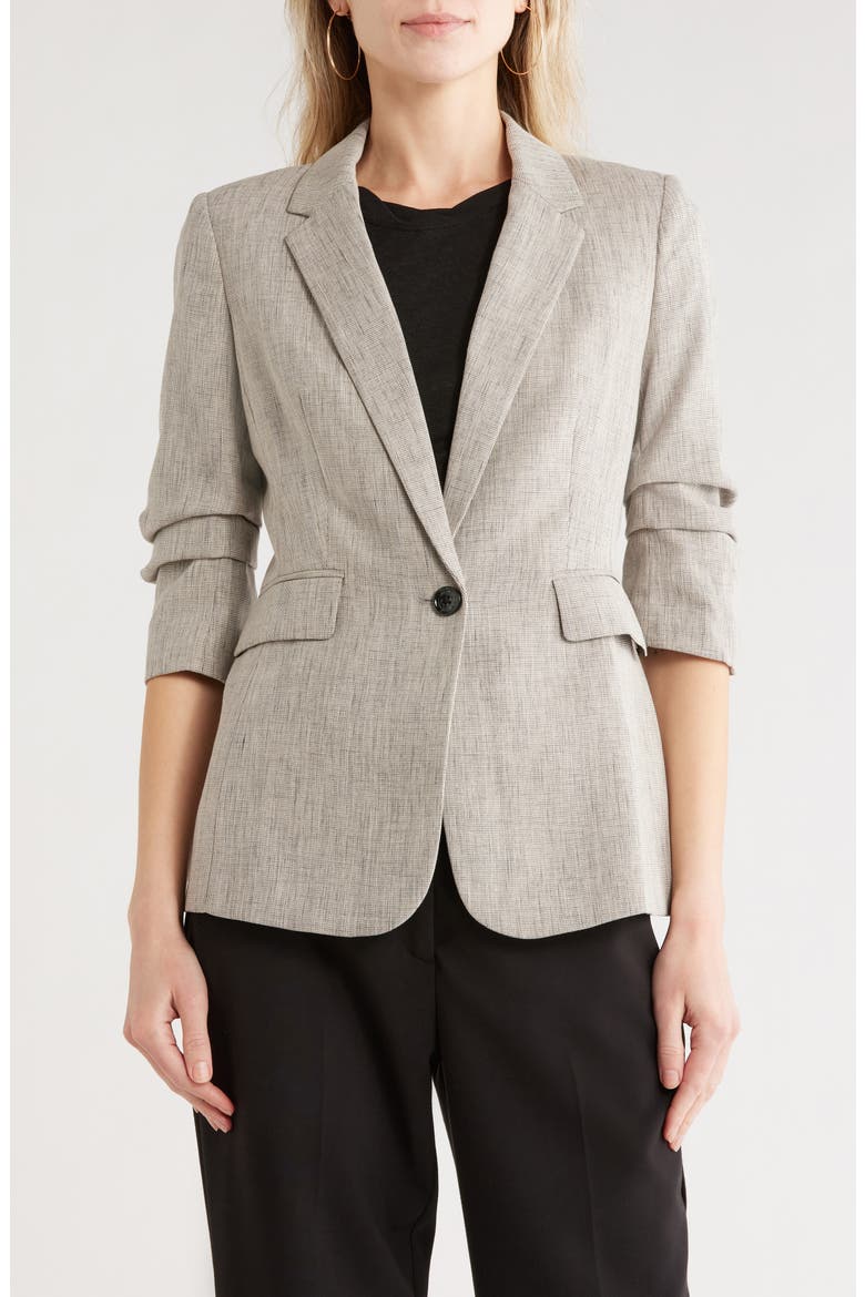 Ruched Sleeve Blazer, Alternate, color, BLACK/ COCONUT