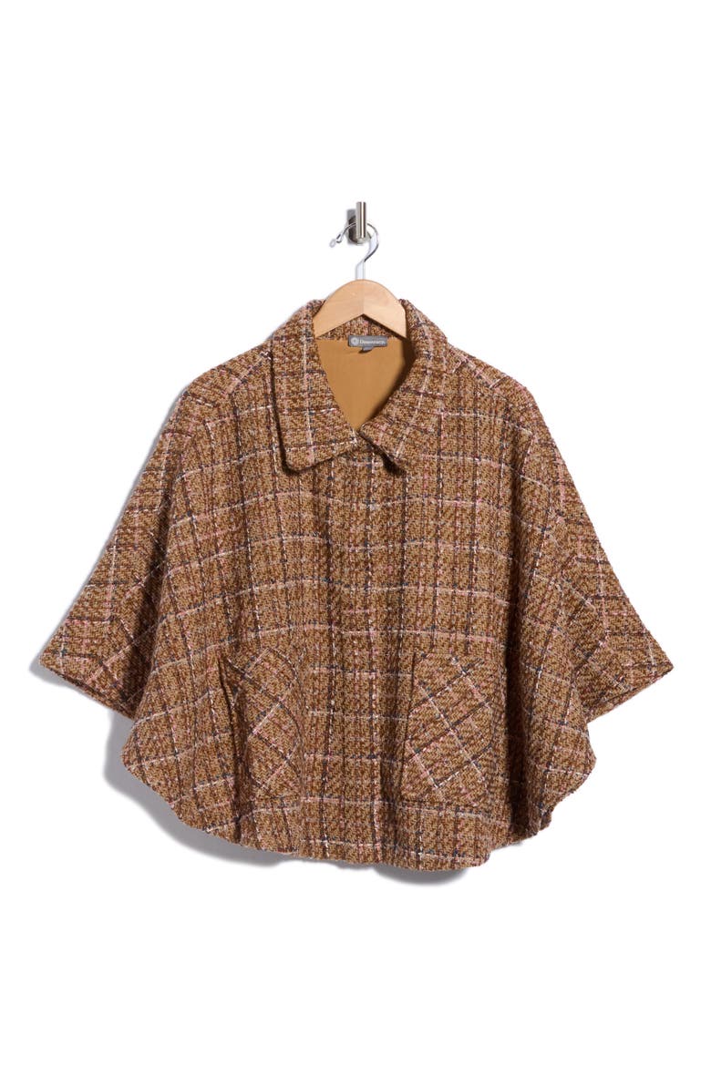 Tweed Capelet Poncho, Main, color, CARAMEL LATTE BUBBLE GUM