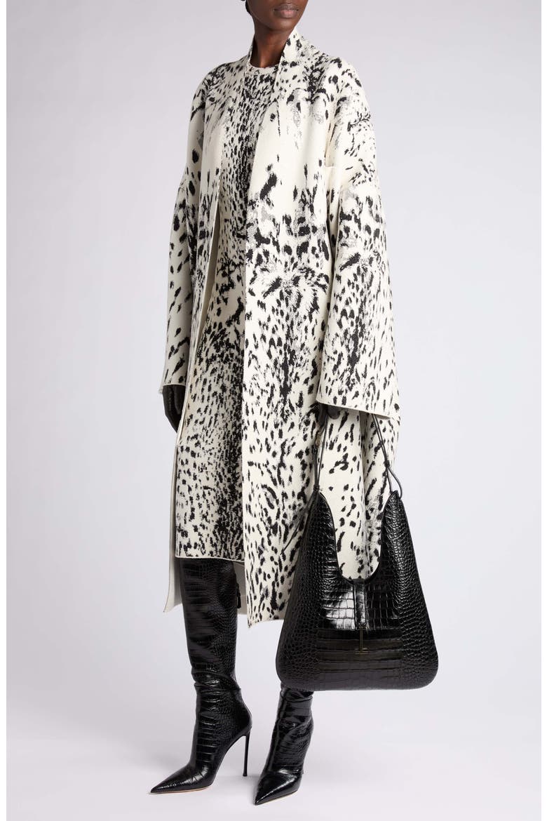 Lynx Jacquard Velvet Oversize Sculptural Coat, Alternate, color, WHITE/ BLACK