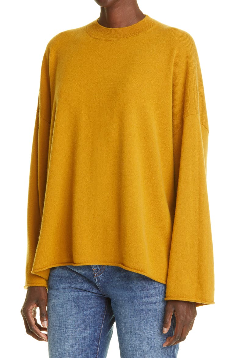 Drop Shoulder Cashmere Sweater, Alternate, color, GOLDEN AMBER