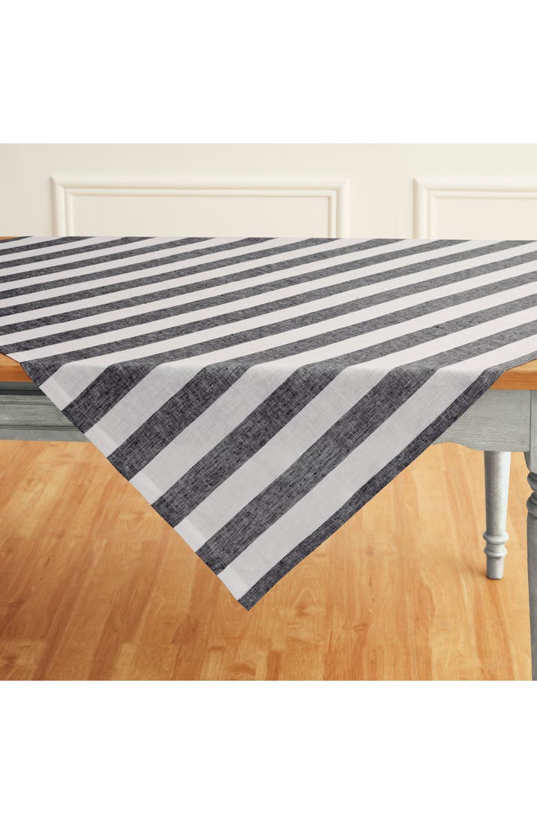 Solino Home Linen Table Throw - Cabana Stripe, 52" x 52", 52" x 52", Alternate, color, Black And White