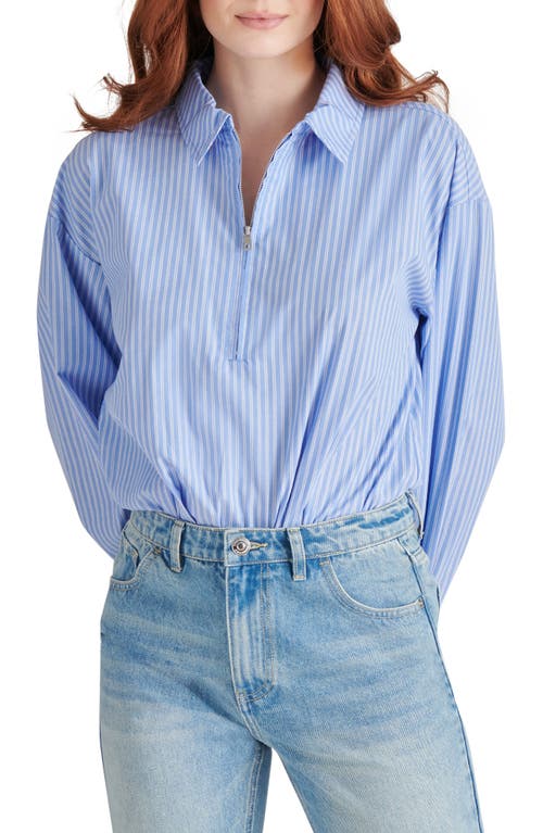 Shop Steve Madden Alma Pinstripe Long Sleeve Bodysuit In Vintage Blue