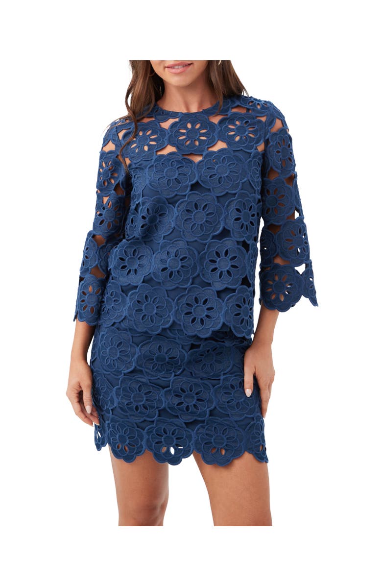 Trina Turk Kabosu 3/4 Sleeve Lace Top, Alternate, color, Indigo