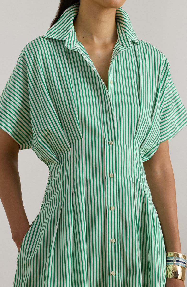 Lauren Ralph Lauren Stripe Cotton Midi Shirtdress, Alternate, color, Green/ White Multi