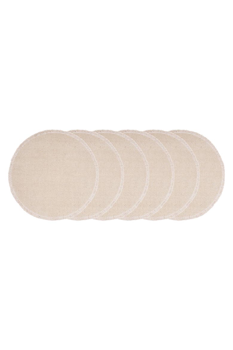 Fringed Sand Round Placemats Set of 6, 15", Main, color, Beige