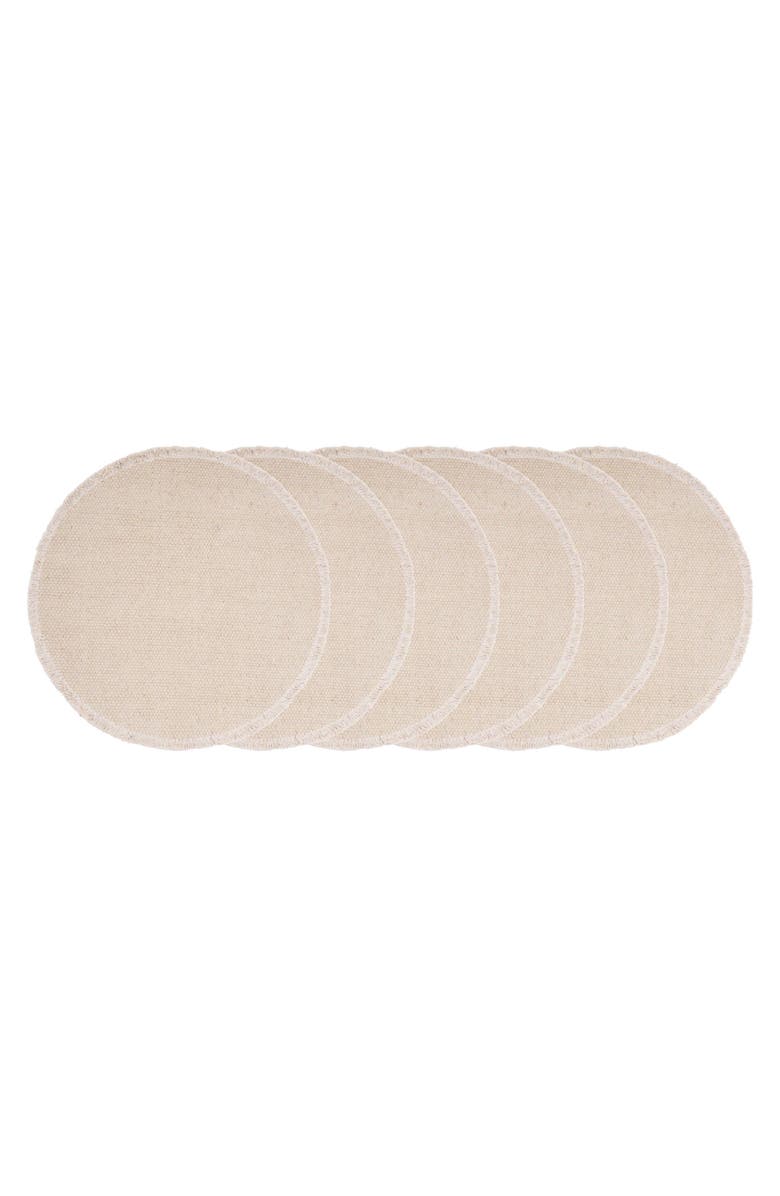 C&F Home Fringed Sand Round Placemats Set of 6, 15", Main, color, Beige