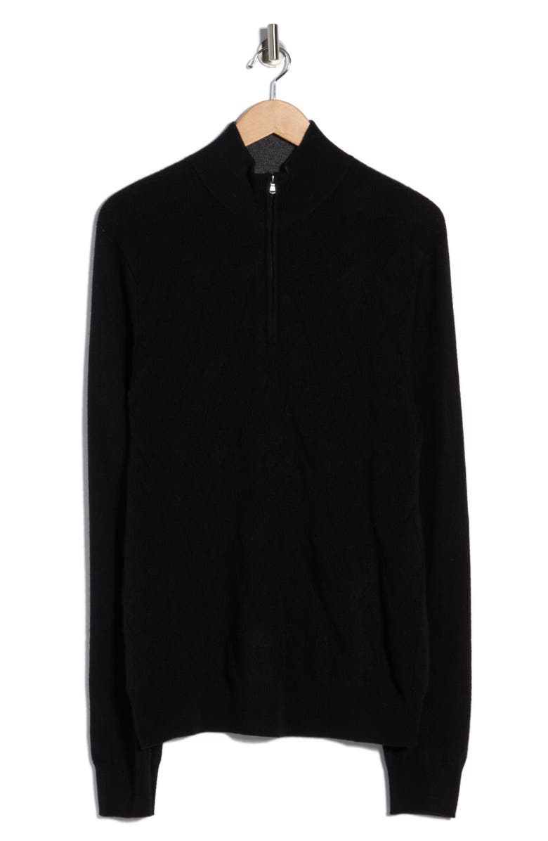 Amicale Jacquard Cashmere Quarter Zip Sweater, Alternate, color, Black