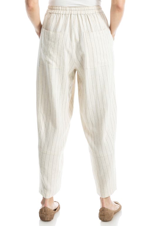 Max Studio Stripe Linen Blend Barrel Pants In Natural/black