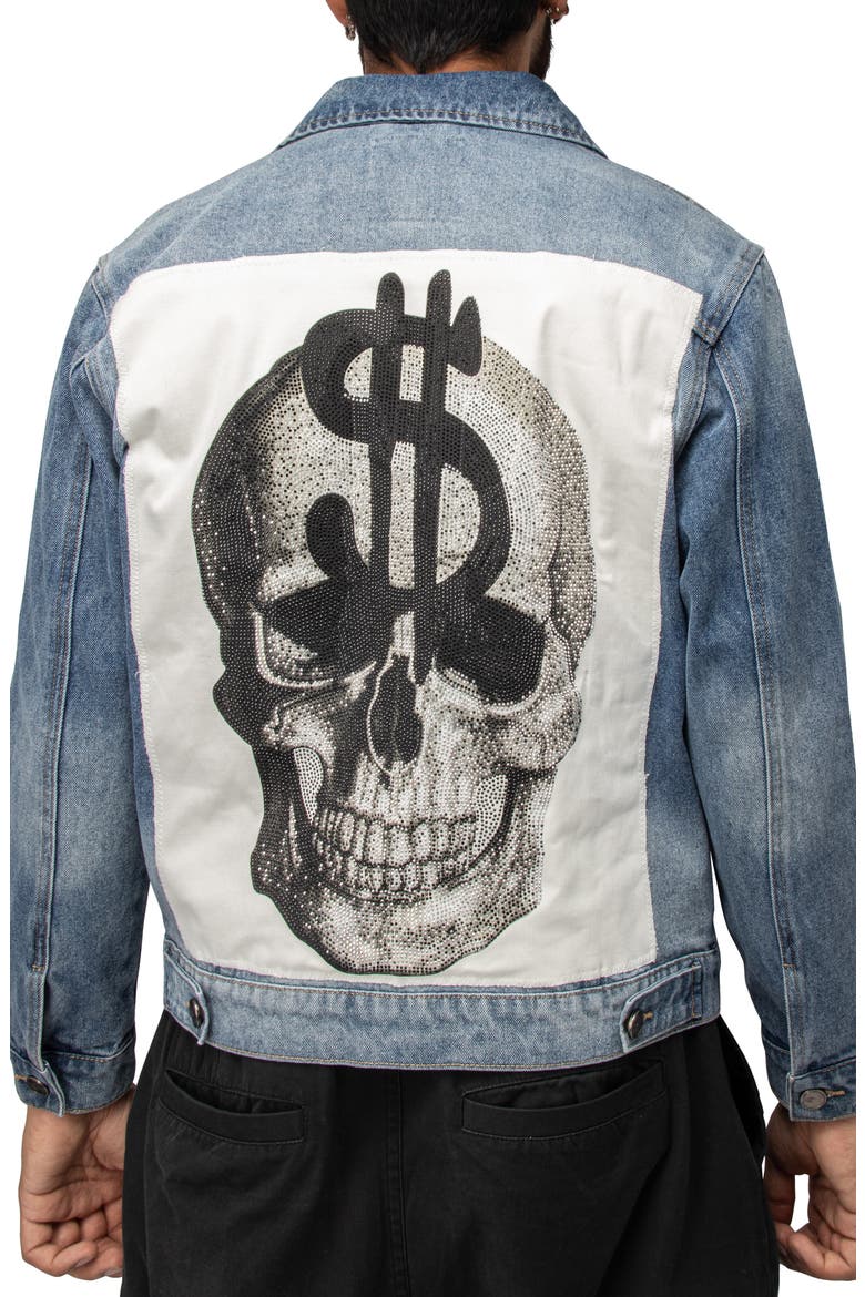 Skull Dollar Sign Patch Denim Jacket, Alternate, color, LIGHT BLUE
