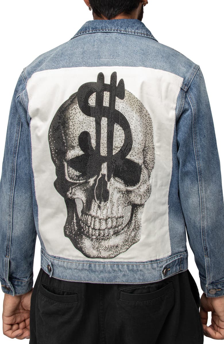 XRAY Skull Dollar Sign Patch Denim Jacket, Alternate, color, 