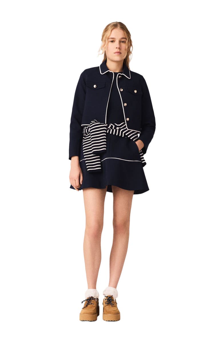 maje Short jacket with contrast trim, Alternate, color, Navy