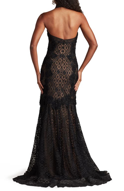 Tadashi Shoji Embroidered Sequin Lace Halter Neck Gown In Brown
