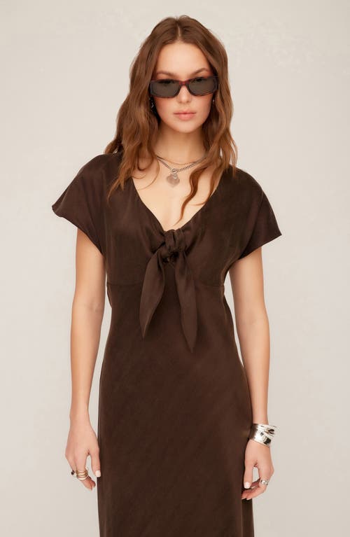Fifteen Twenty Emmeline Tie Front Flutter Sleeve Midi Dress In Brown