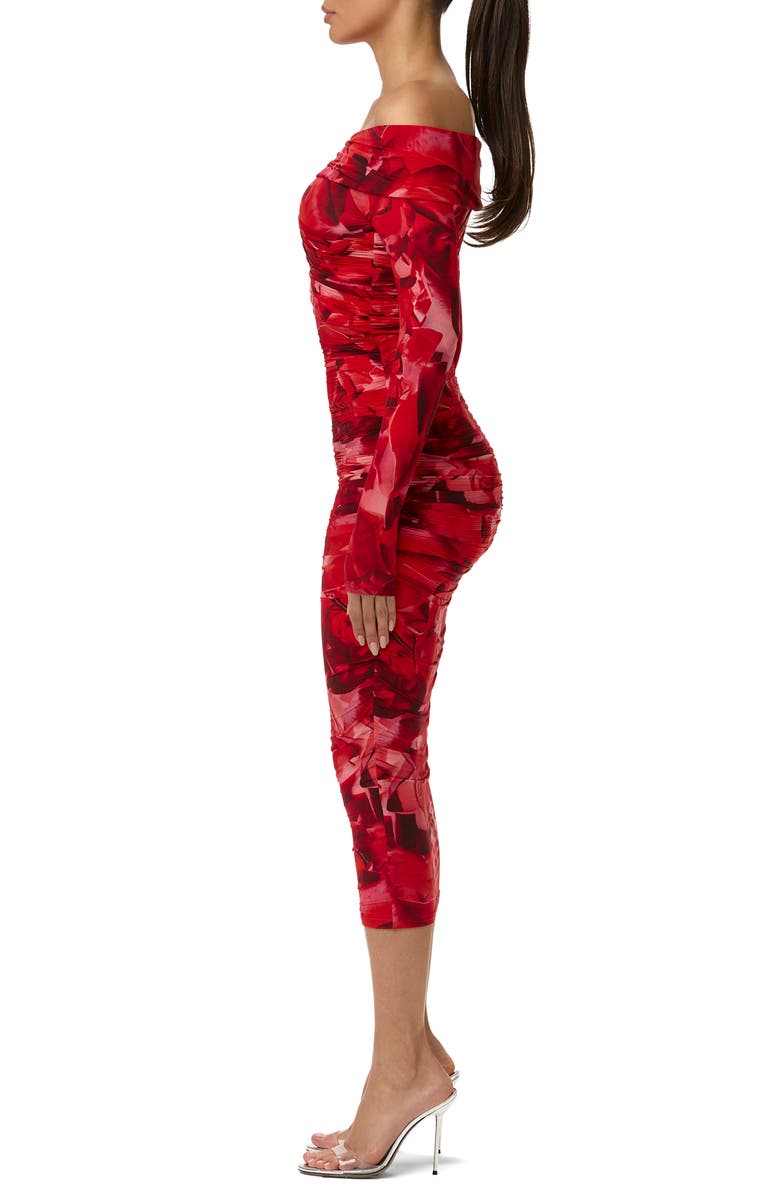 Naked Wardrobe Bare Body Print Off the Shoulder Long Sleeve Midi Dress, Alternate, color, Rouge Rose