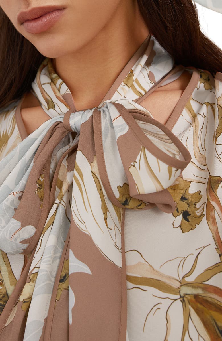 Reiss Maggie Tie Neck Floral Top, Alternate, color, Pink/ Ivory