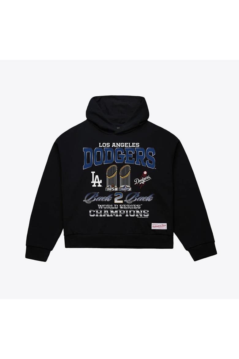 Women's Mitchell & Ness Black Los Angeles Dodgers Back 2 Back Trophies Cropped Hoodie, Main, color, Black