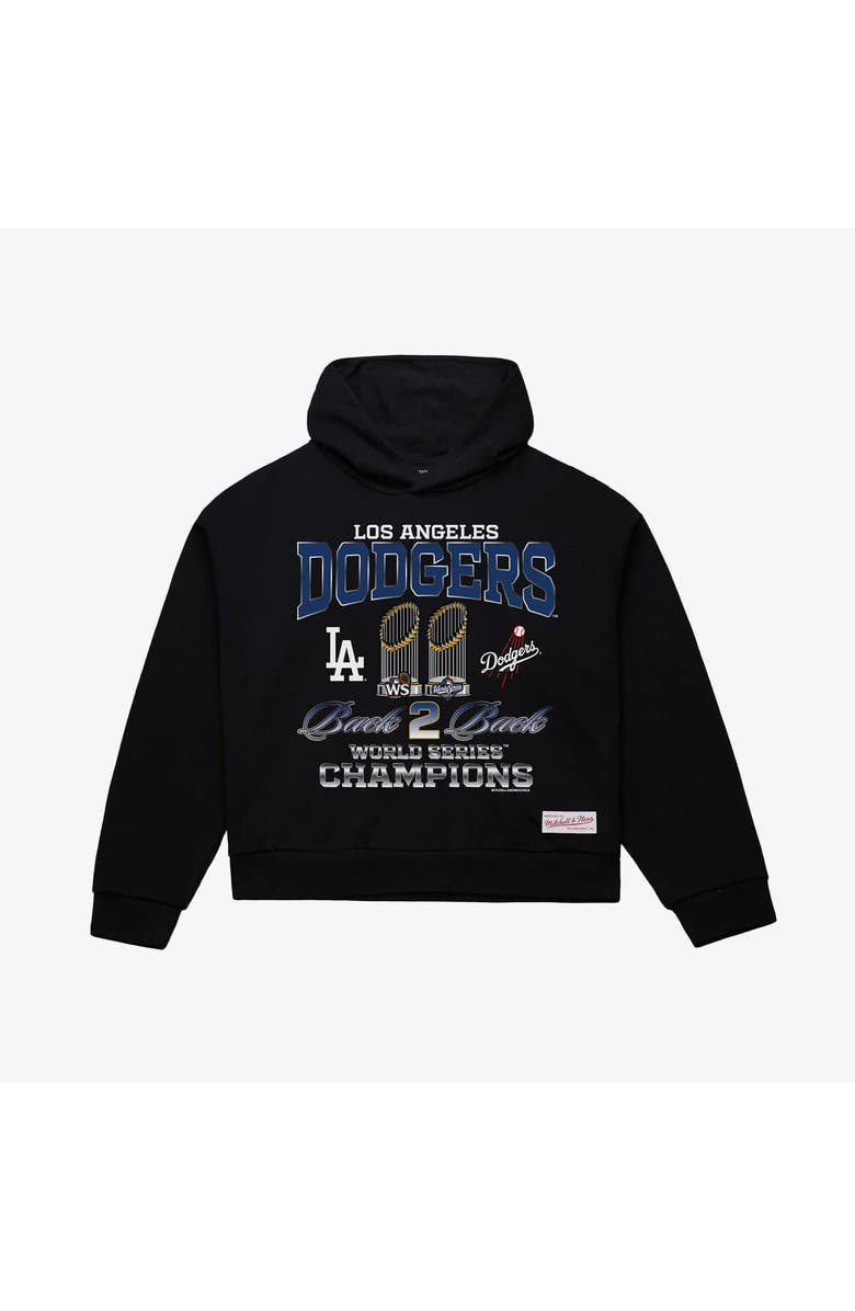 Mitchell & Ness Women's Mitchell & Ness Black Los Angeles Dodgers Back 2 Back Trophies Cropped Hoodie, Main, color, Black