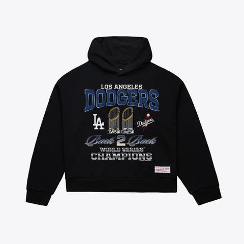 Women's Mitchell & Ness Black Los Angeles Dodgers Back 2 Back Trophies Cropped Hoodie