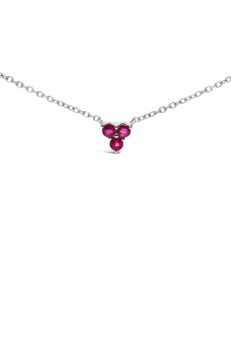 14K White Gold 1/5 Cttw Diamond and Ruby Tri Station Necklace, Alternate, color, White Gold