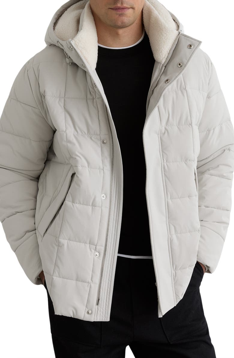 Reiss Quilted Jacket with Faux Shearling Lined Hood, Main, color, Stone