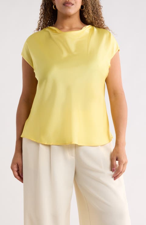 Cowl Neck Short Sleeve Satin Top (Plus)