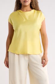 Renee C Cowl Neck Short Sleeve Satin Top