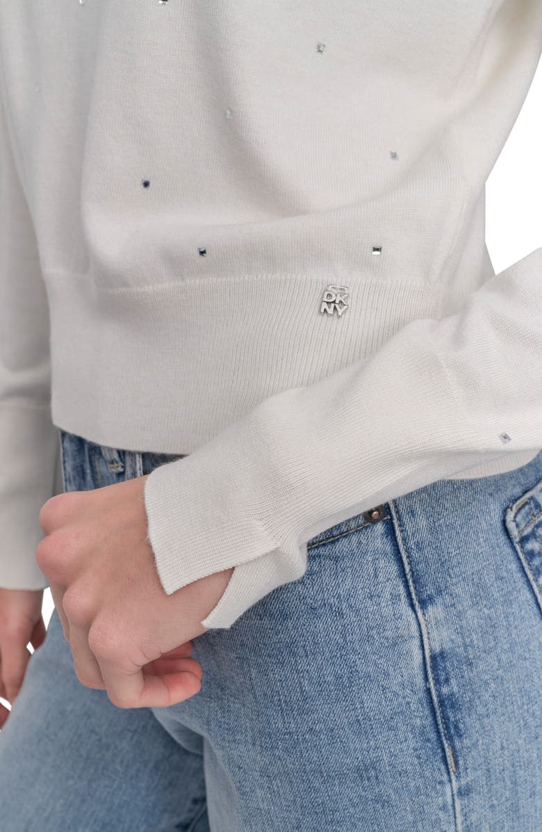 DKNY Jeans V-Neck Crystal Embellished Sweater, Alternate, color, Eggnog Heather