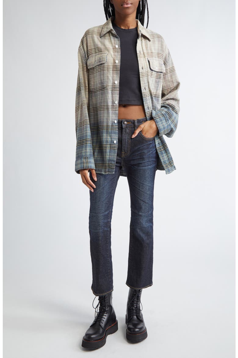 Relaxed Plaid Cotton Flannel Button-Up Shirt, Alternate, color, GRADIENT BLEACHED BLUE PLAID