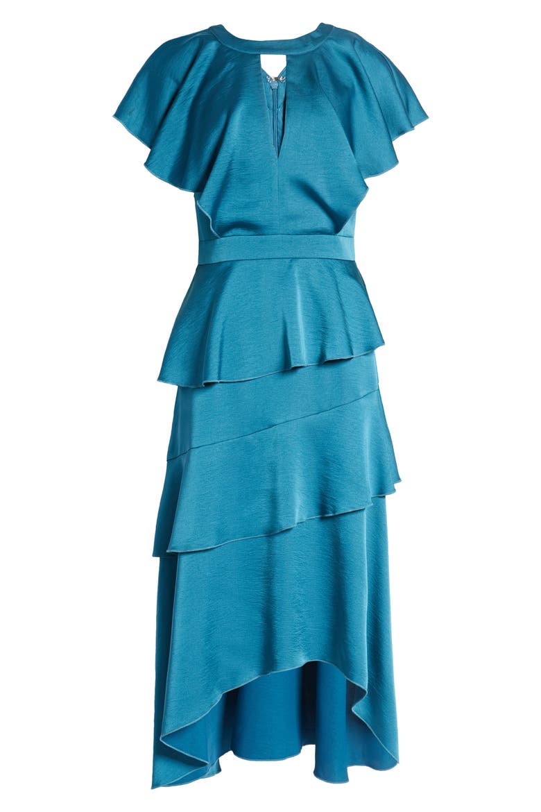 Tiered Satin Midi Dress, Alternate, color, BLUE MULTI
