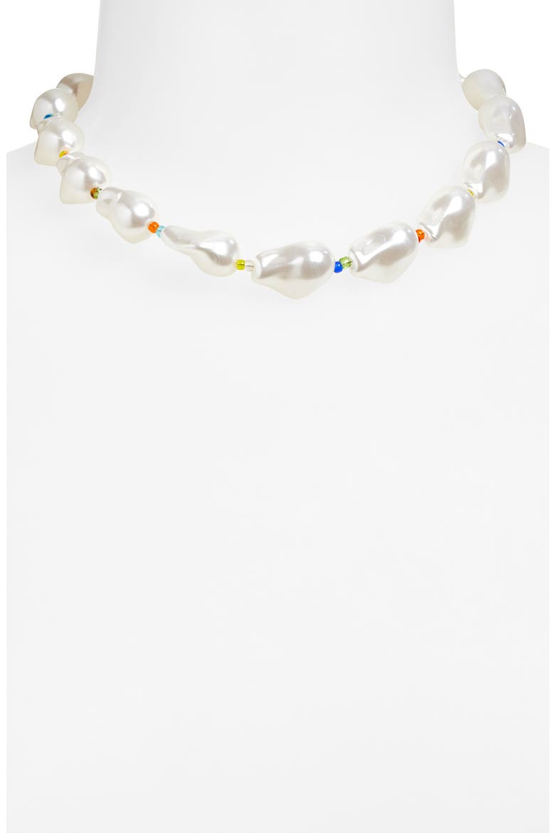 Noe Faux Pearl Necklace, Alternate, color, GOLD