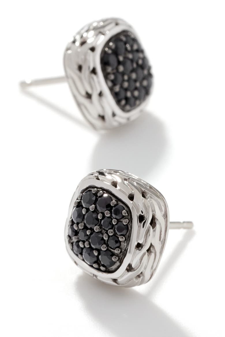 Carved Chain Stud Earrings, Sterling Silver, Black Sapphire, Alternate, color, SILVER/ BLACK SAPPHIRE