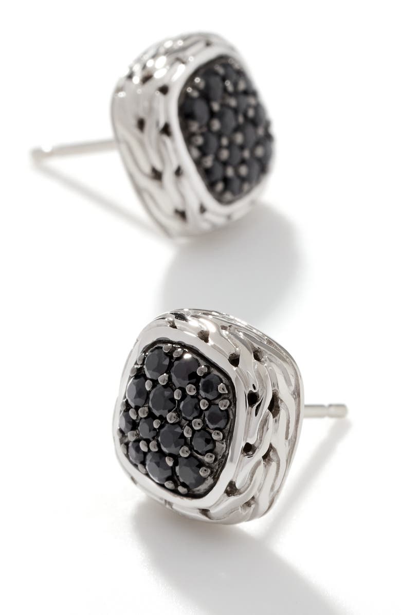 John Hardy Carved Chain Stud Earrings, Sterling Silver, Black Sapphire, Alternate, color, Silver/ Black Sapphire