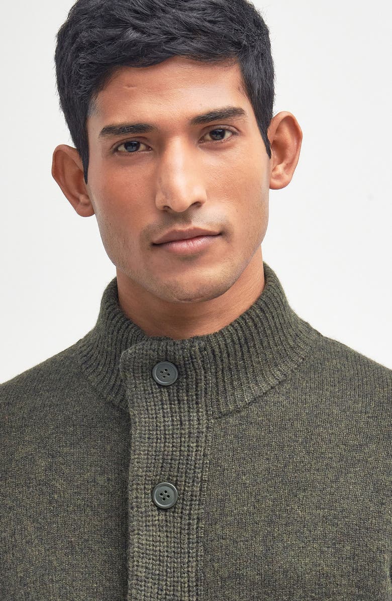 Barbour Elbow Patch Wool Cardigan, Alternate, color, Seaweed